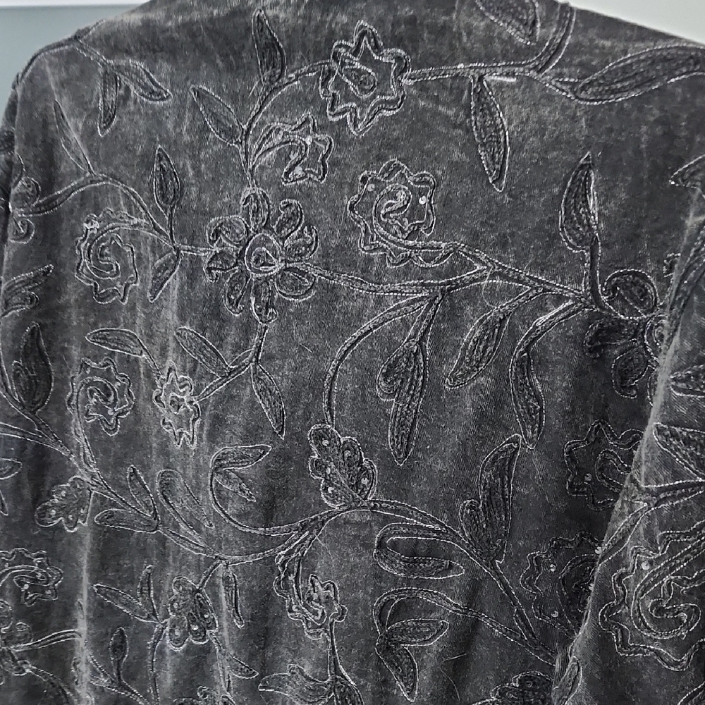 Chico's Black Floral Embroidered Jean Jacket - Picture 4 of 8